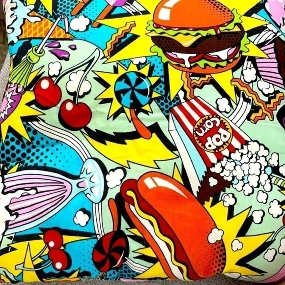 Junk Food Themed Brightly Collared Pillow 11” length 12” width